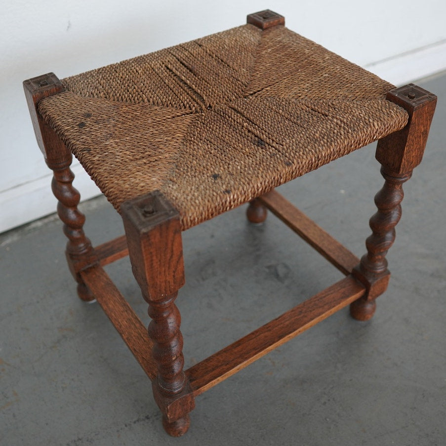 Antique Barley Twist Rush Seat Stool