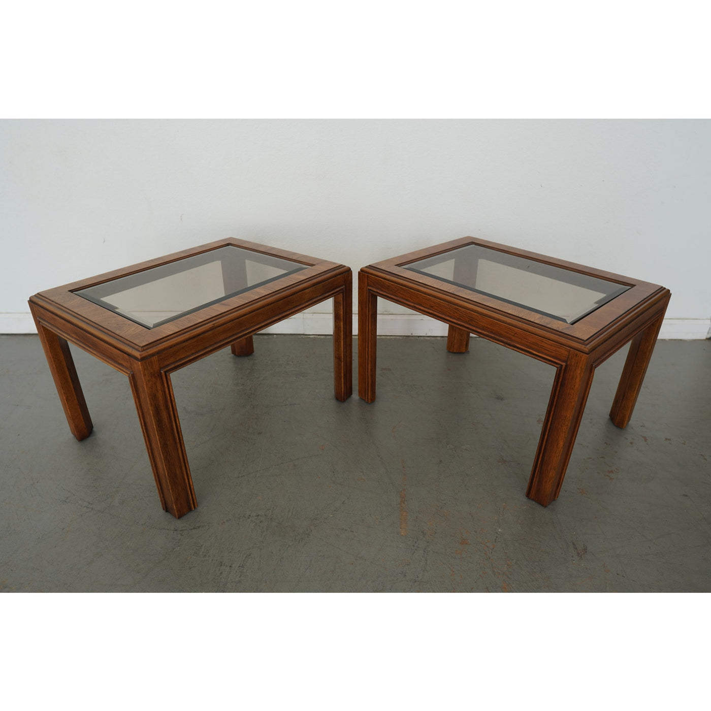 Vintage Drexel Heritage Accolade Collection Glass-Top End Tables (Set of 2)