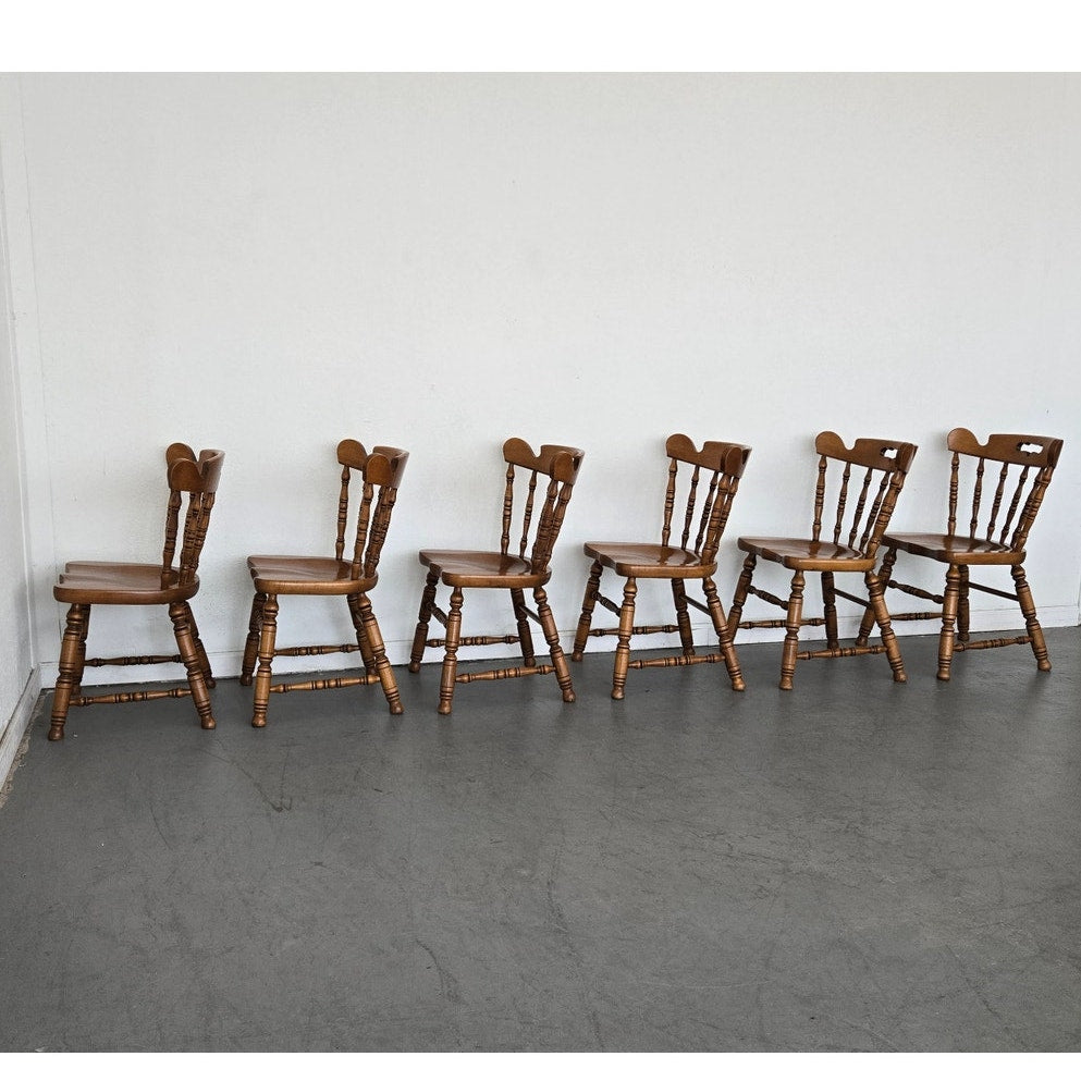 Vintage Tell City Solid Maple Colonial Spindle Back Side Chair (Set of 6)