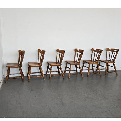 Vintage Tell City Solid Maple Colonial Spindle Back Side Chair (Set of 6)