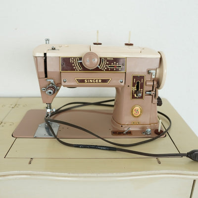 Vintage Singer Sewing Machine in French Provincial Cabinet