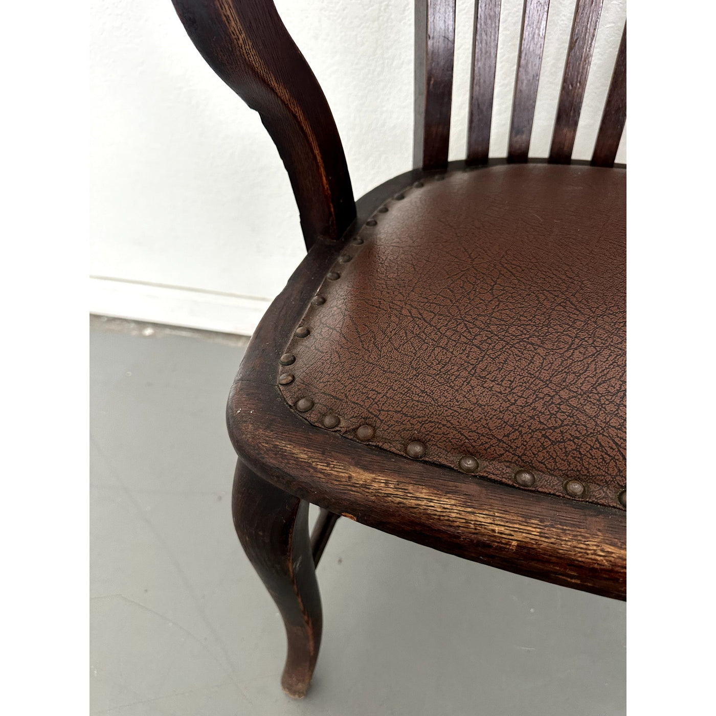 Vintage Wooden & Leather Captain's Chair