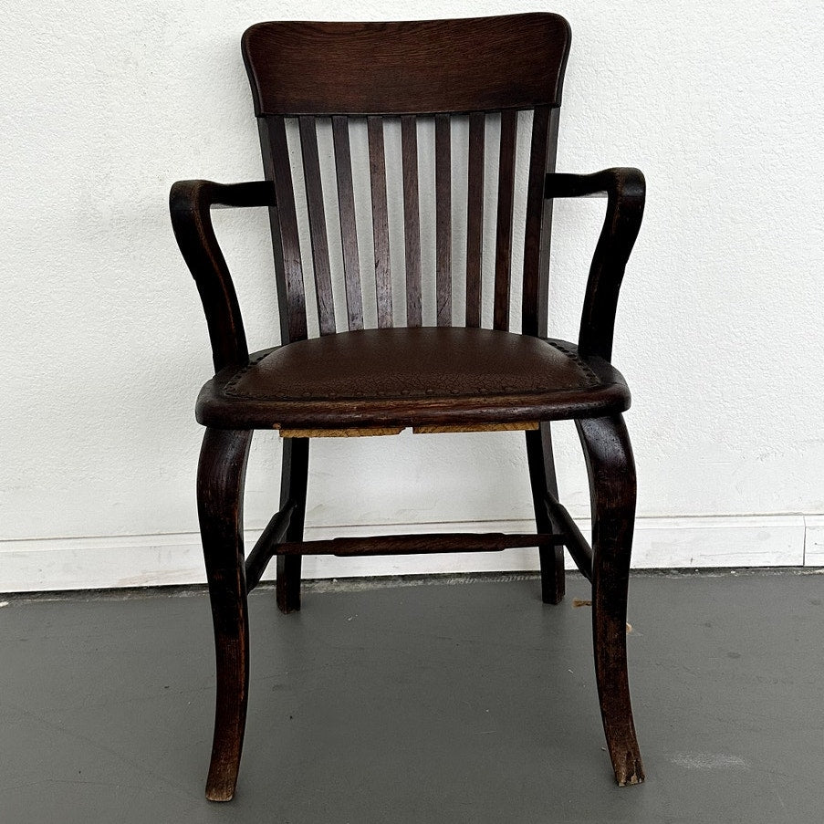 Vintage Wooden & Leather Captain's Chair