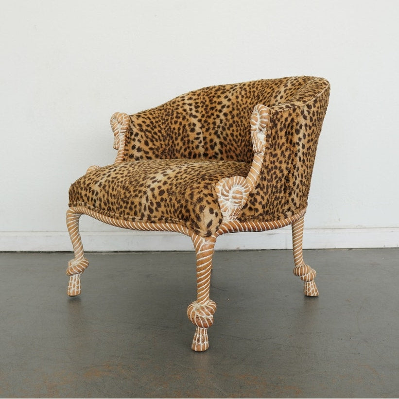 Napoleon III Style Rope-Carved Leopard Print Accent Chair