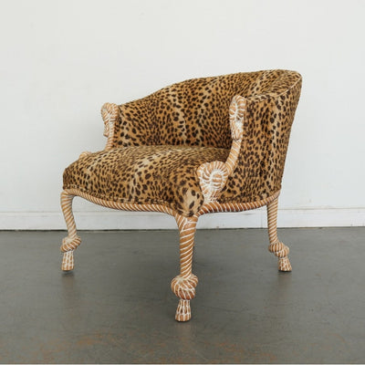 Napoleon III Style Rope-Carved Leopard Print Accent Chair
