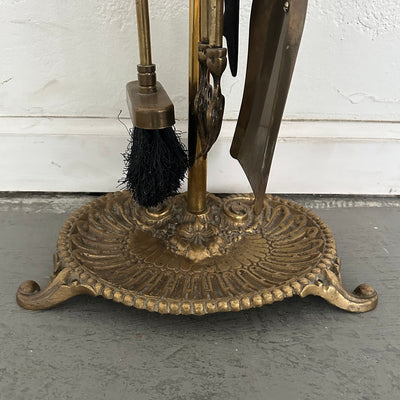 Vintage Brass Fireplace Tool Set & 4-Panel Screen (Set of 2)