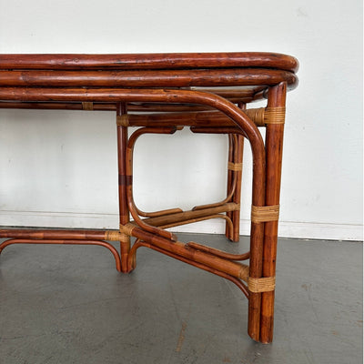Vintage Rattan & Cane Glass Top Dining Table