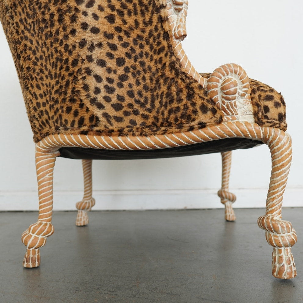 Napoleon III Style Rope-Carved Leopard Print Accent Chair