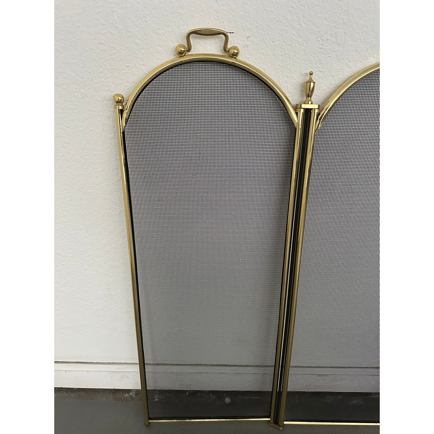 Vintage Brass Fireplace Tool Set & 4-Panel Screen (Set of 2)