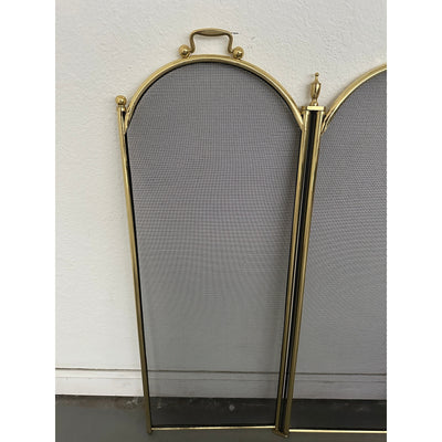 Vintage Brass Fireplace Tool Set & 4-Panel Screen (Set of 2)