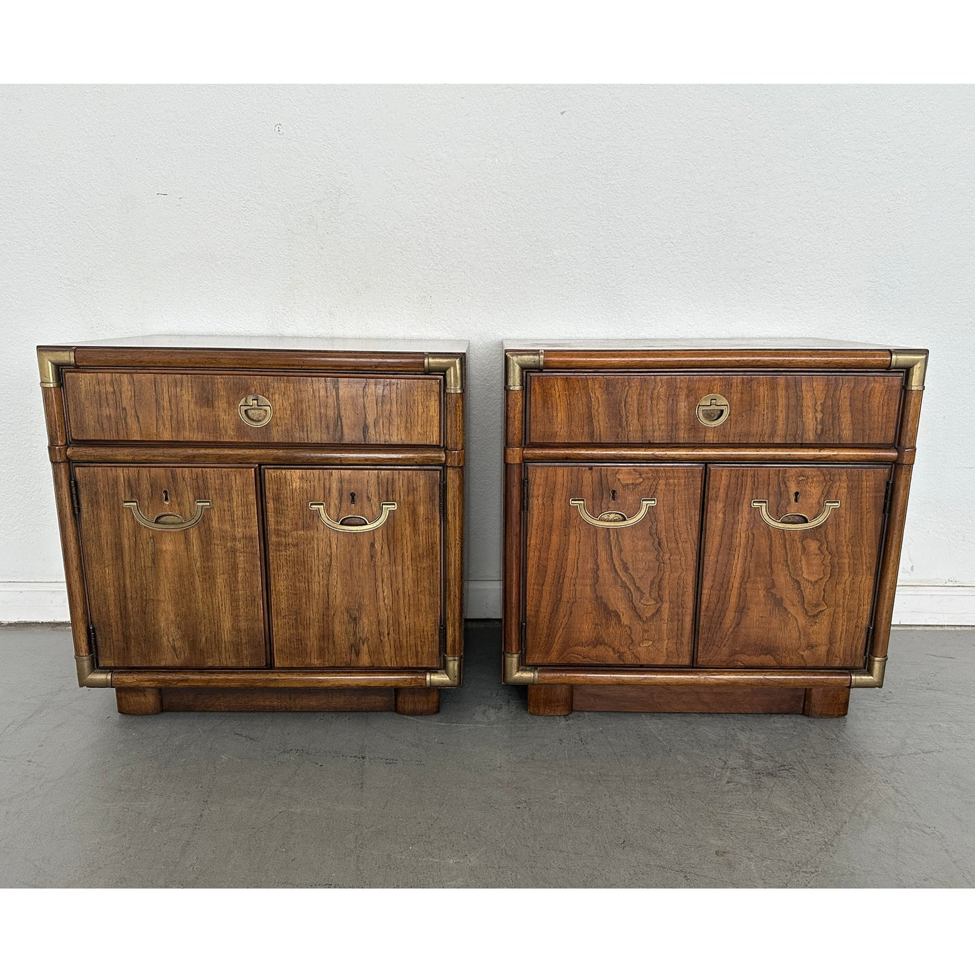 Vintage Drexel Accolade Campaign Style Nightstands (Set of 2)