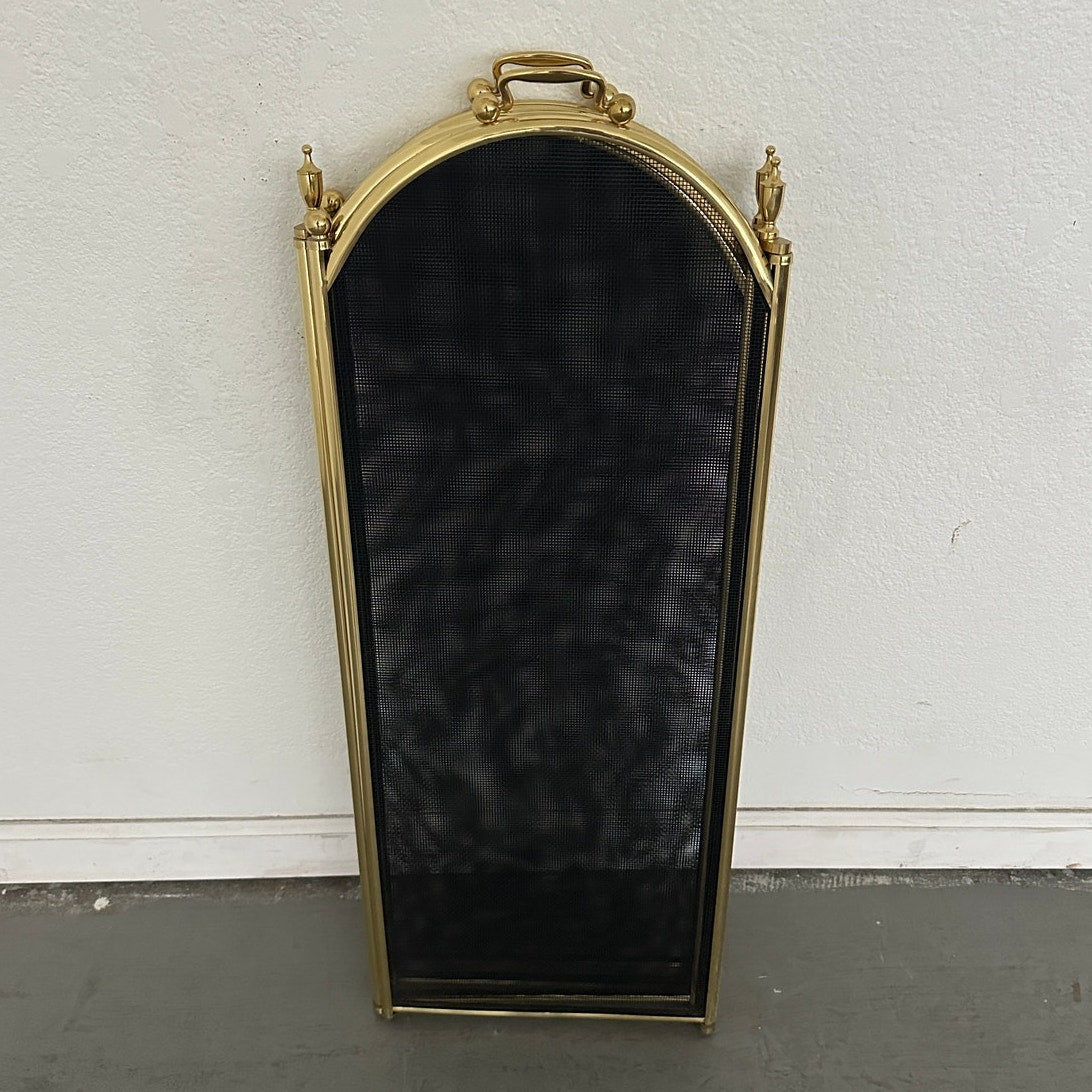 Vintage Brass Fireplace Tool Set & 4-Panel Screen (Set of 2)