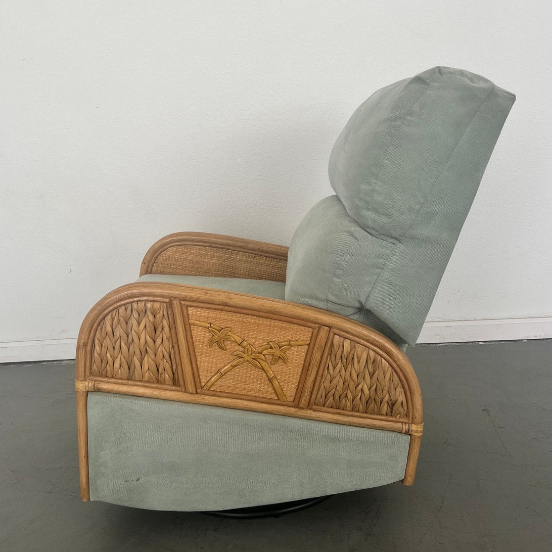 Vintage Rattan Swivel Glider Recliner Green