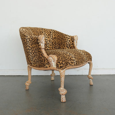 Napoleon III Style Rope-Carved Leopard Print Accent Chair