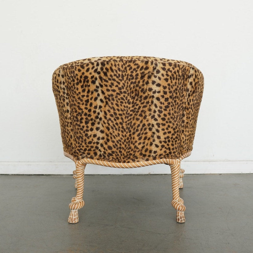 Napoleon III Style Rope-Carved Leopard Print Accent Chair