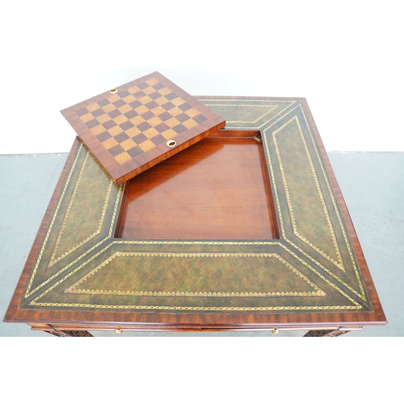 Maitland Smith Green Leather Top Game Table