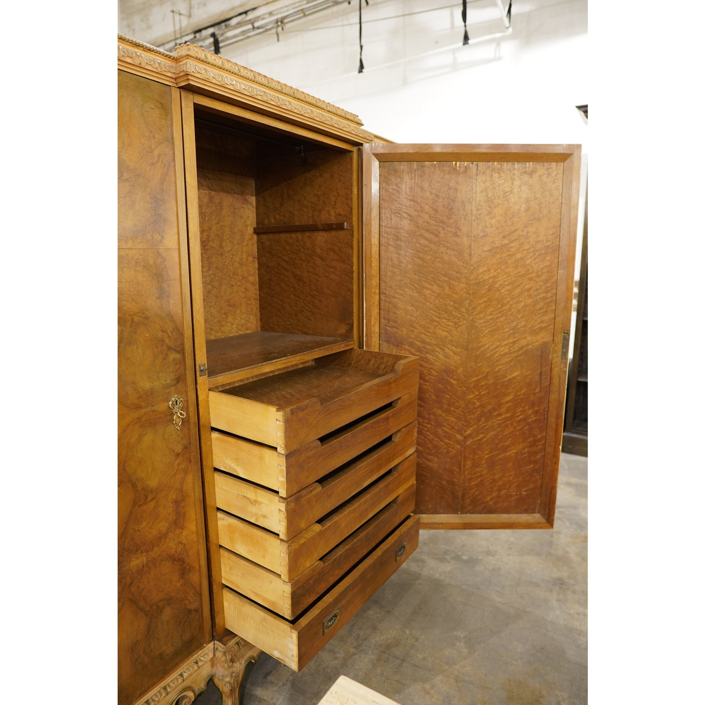 Antique French Rococo Revival Triple Wardrobe Armoire