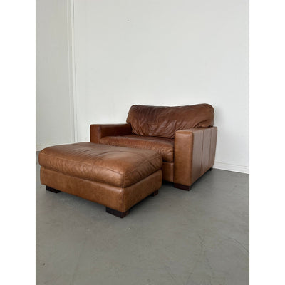 Softline Leather Chair & a Half and Ottoman