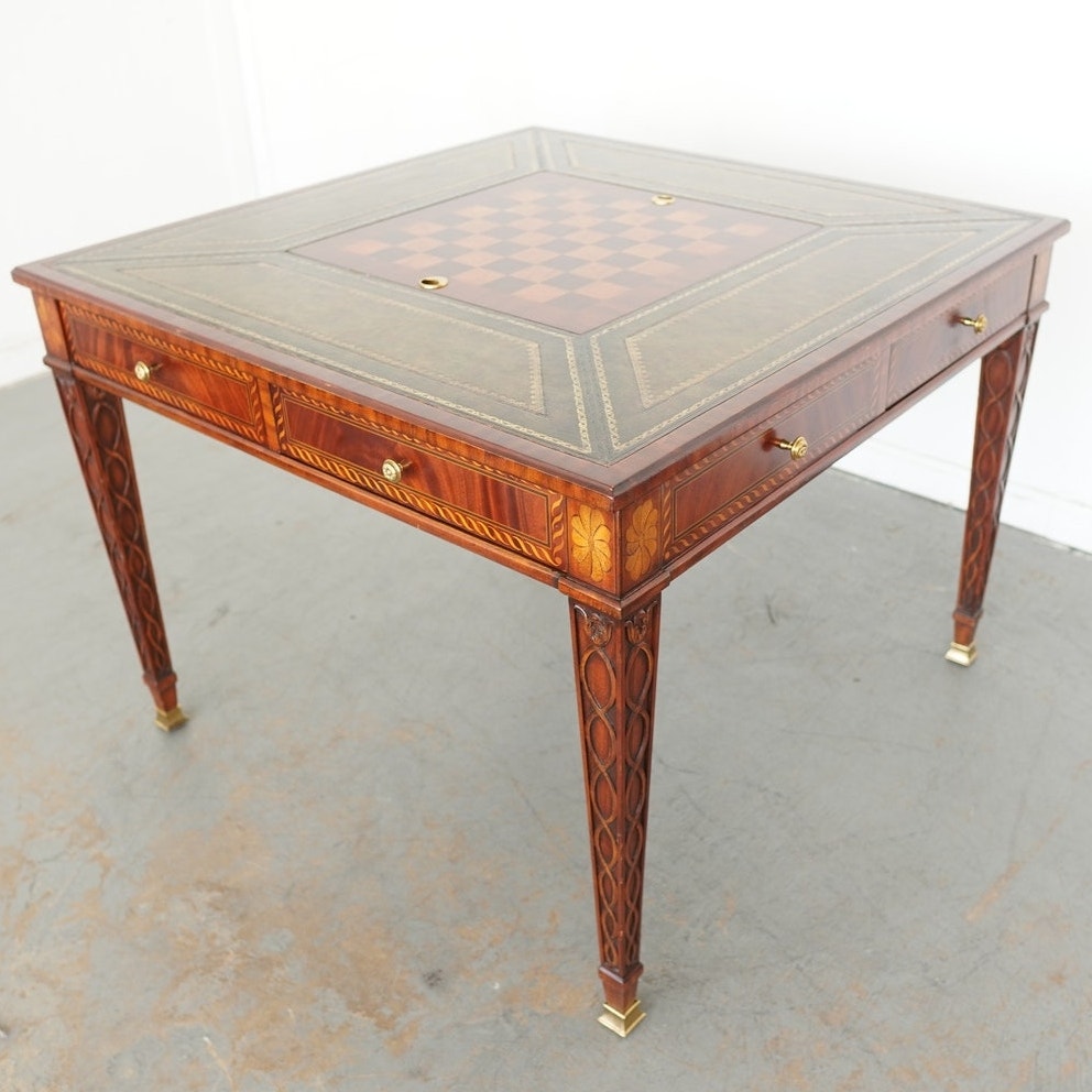 Maitland Smith Green Leather Top Game Table