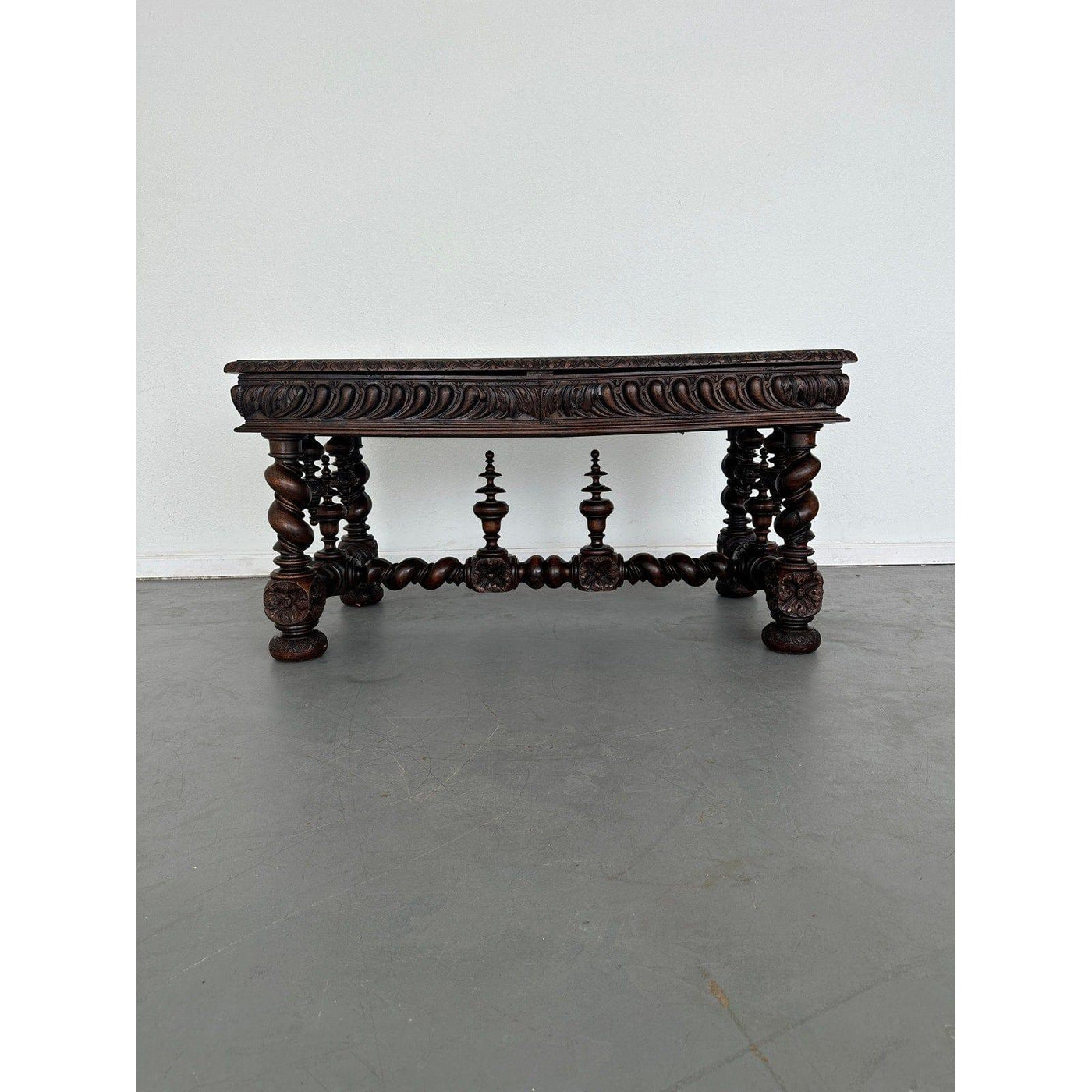 Antique French Hand-Carved Oak Baroque-Style Library Table