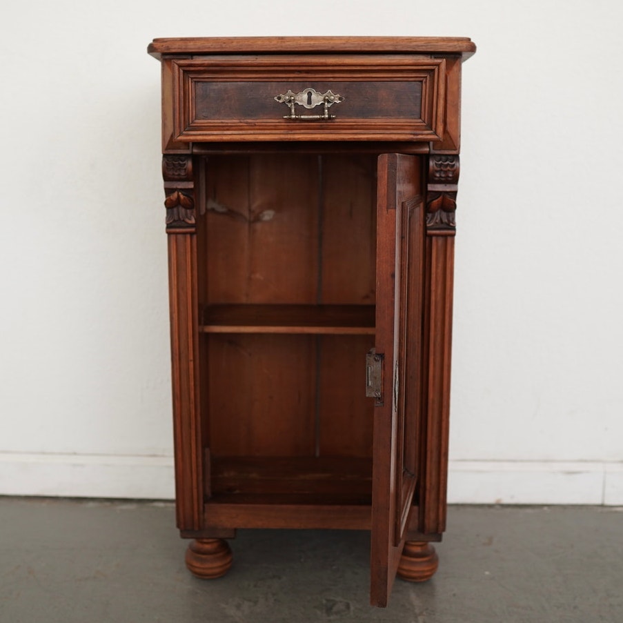 Antique Carved Walnut Bedside Cabinet