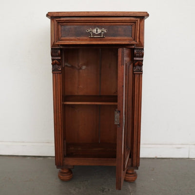 Antique Carved Walnut Bedside Cabinet