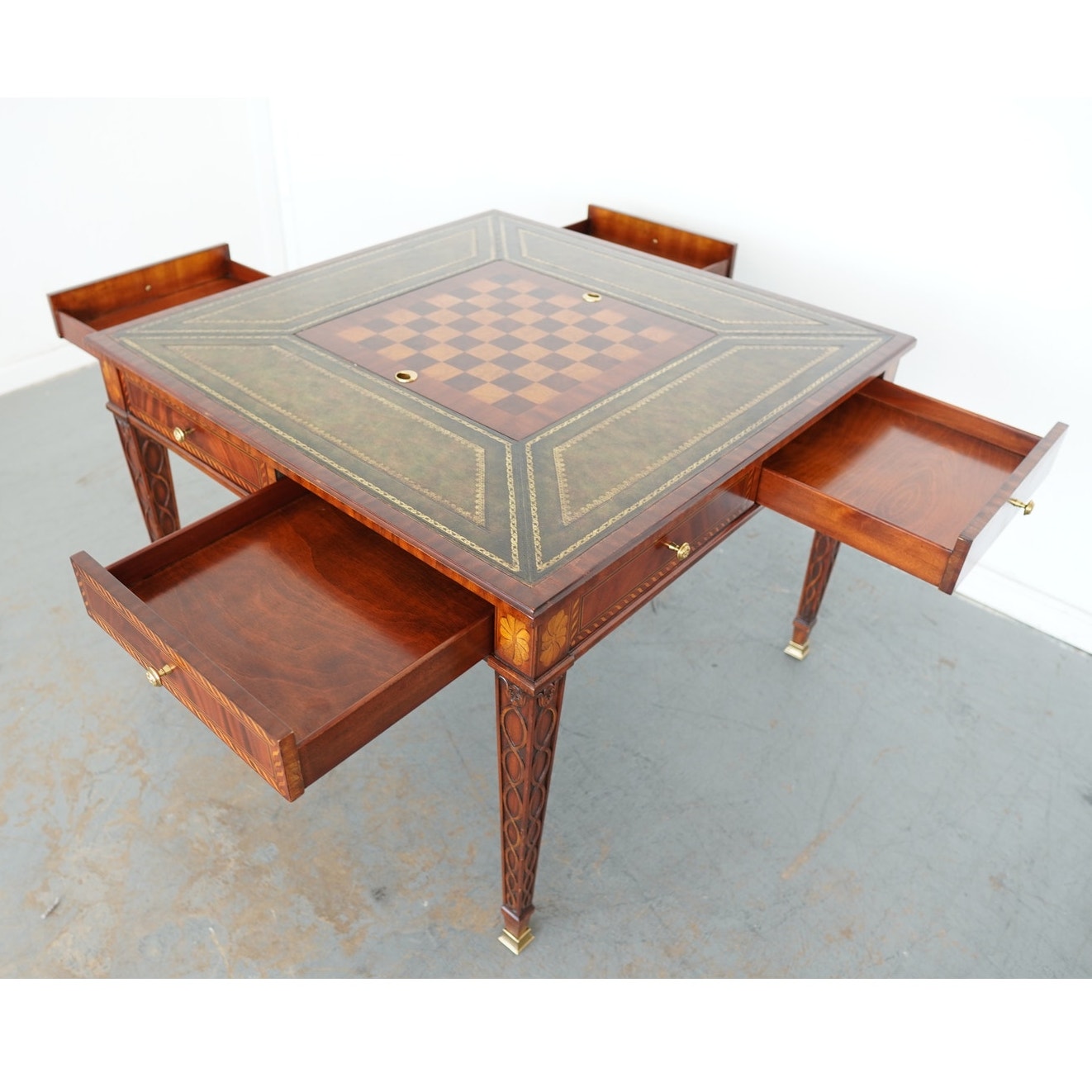 Maitland Smith Green Leather Top Game Table