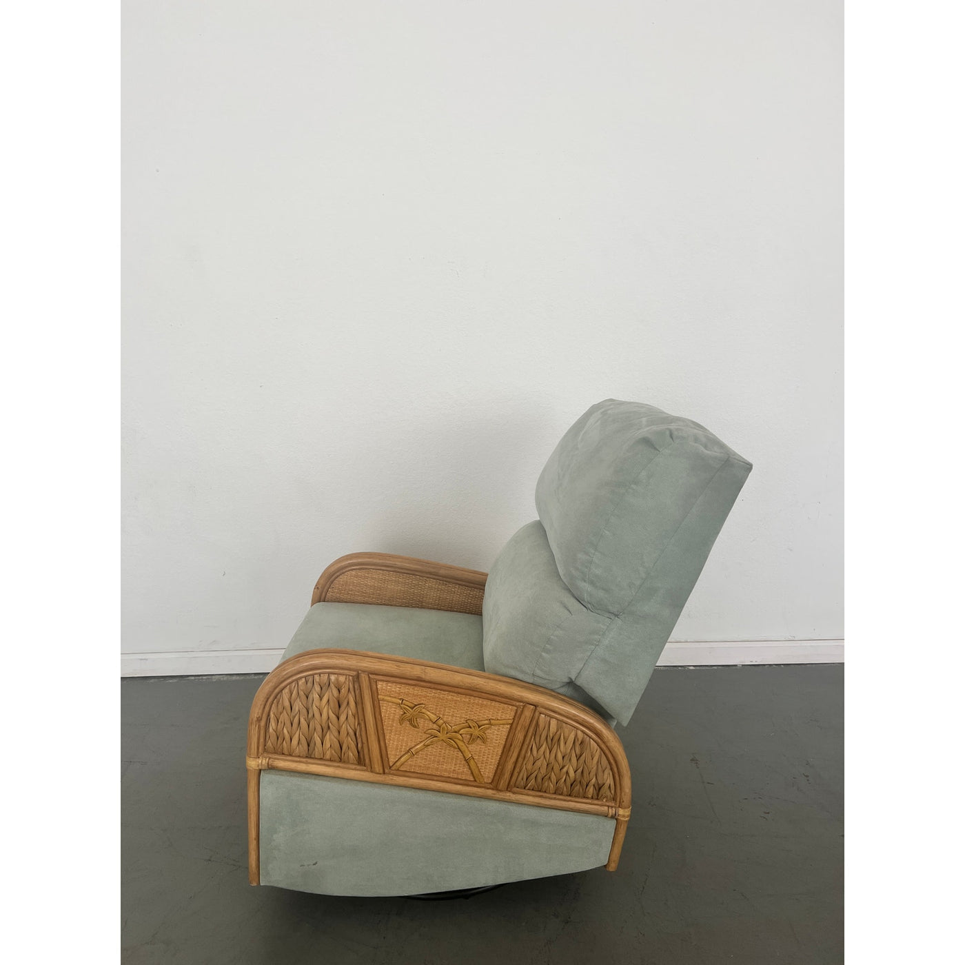 Vintage Rattan Swivel Glider Recliner Green