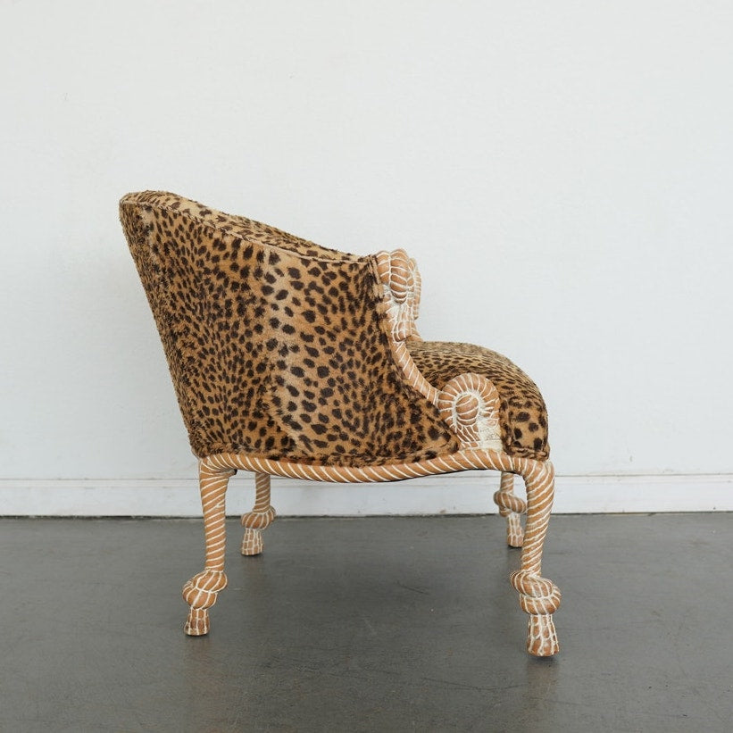 Napoleon III Style Rope-Carved Leopard Print Accent Chair