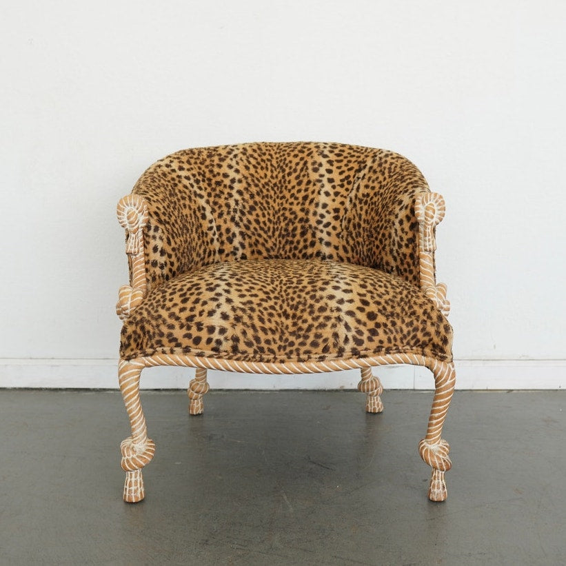Napoleon III Style Rope-Carved Leopard Print Accent Chair