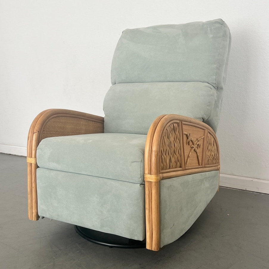 Vintage Rattan Swivel Glider Recliner Green
