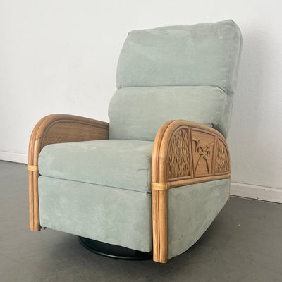 Vintage Rattan Swivel Glider Recliner Green
