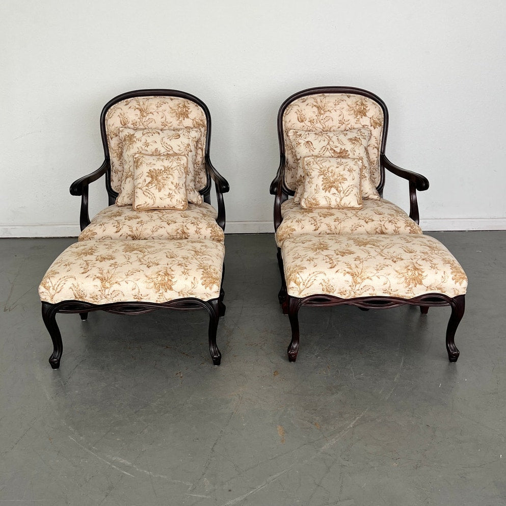 Vintage French Provincial Lounge Chairs & Ottomans (Set of 2)