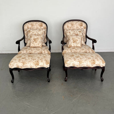 Vintage French Provincial Lounge Chairs & Ottomans (Set of 2)