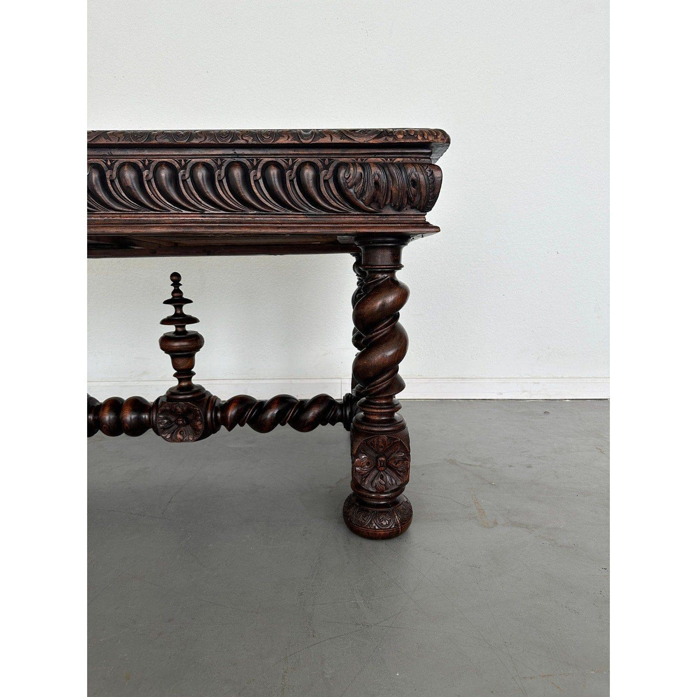 Antique French Hand-Carved Oak Baroque-Style Library Table