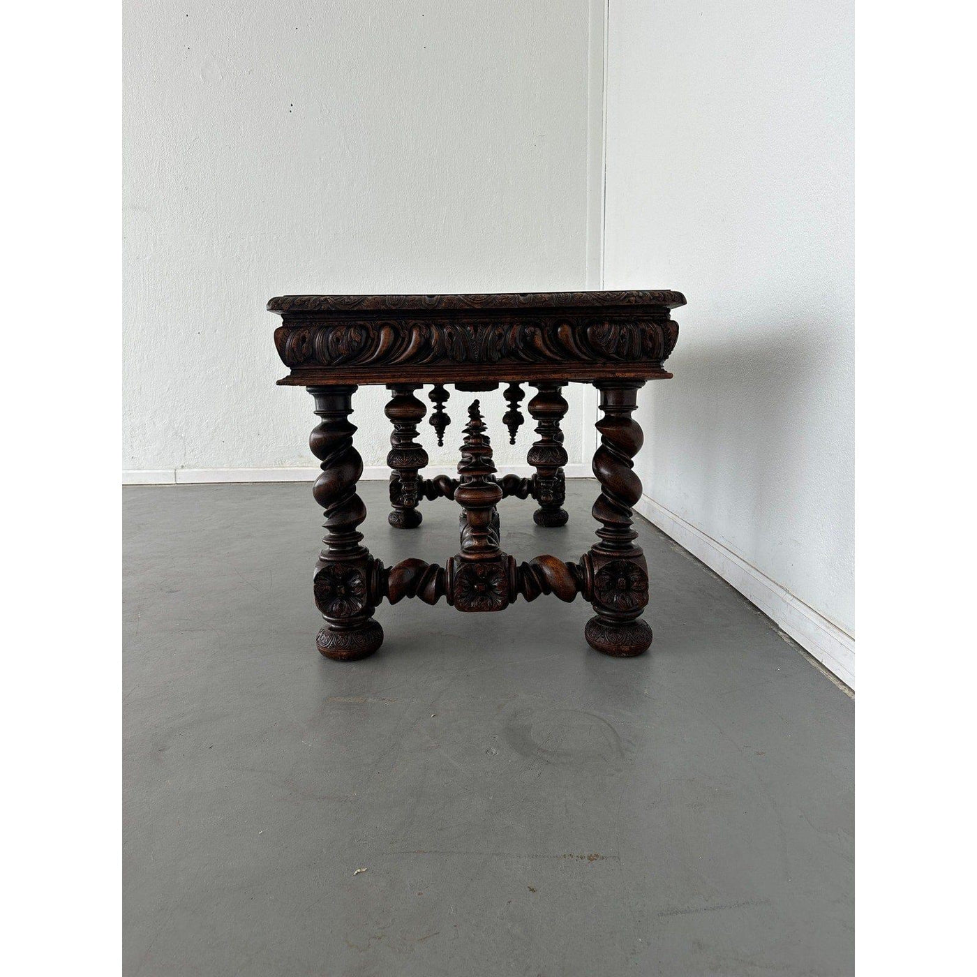 Antique French Hand-Carved Oak Baroque-Style Library Table