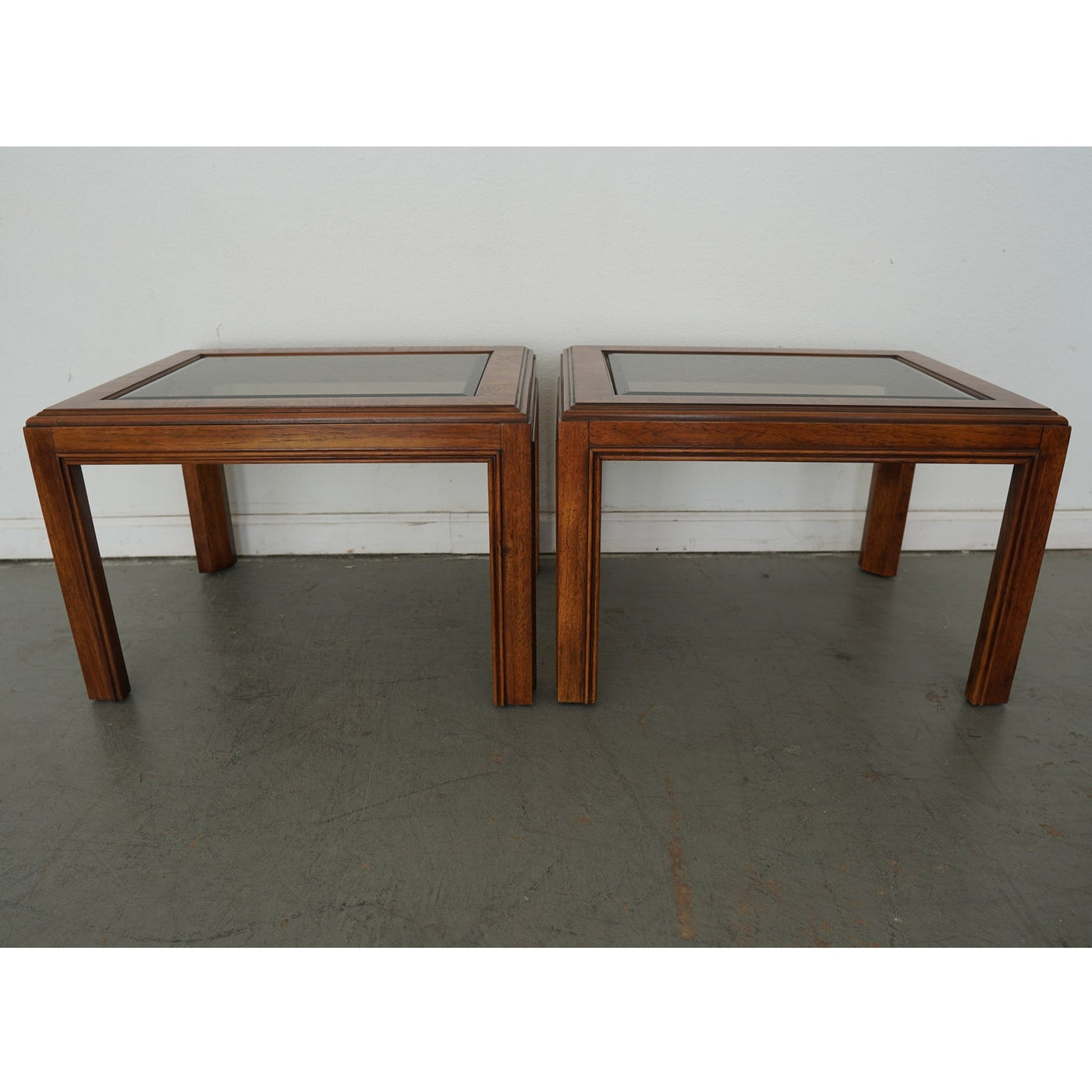 Vintage Drexel Heritage Accolade Collection Glass-Top End Tables (Set of 2)