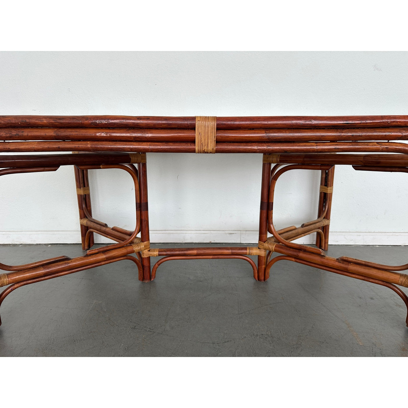 Vintage Rattan & Cane Glass Top Dining Table