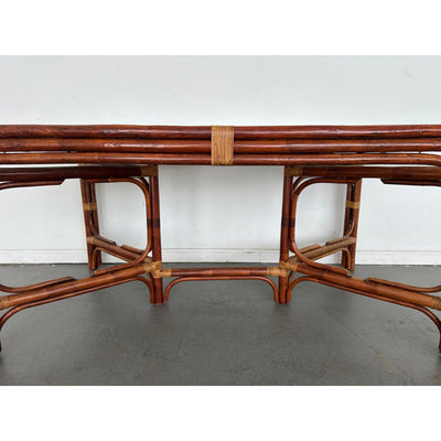 Vintage Rattan & Cane Glass Top Dining Table