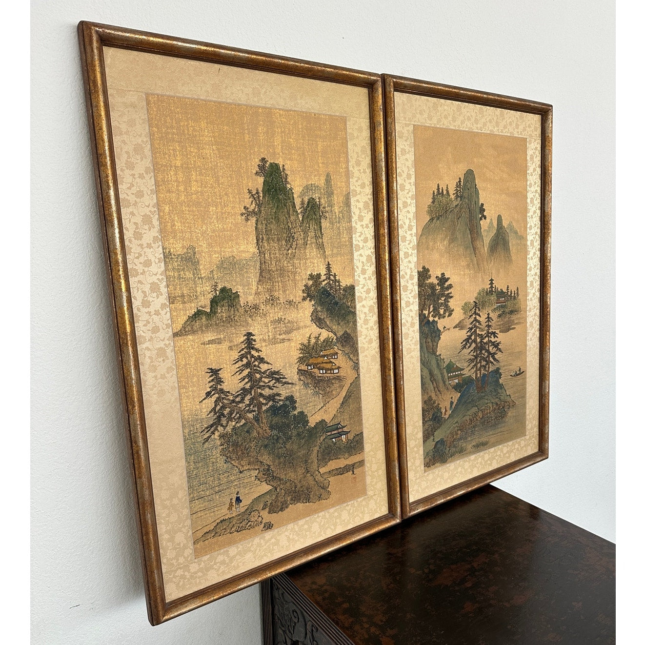 Vintage Framed Asian Landscape Art Prints (Set of 2)