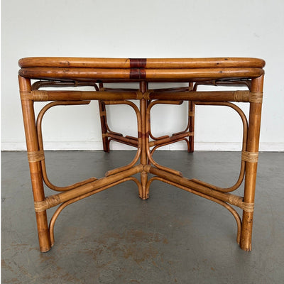 Vintage Rattan & Cane Glass Top Dining Table