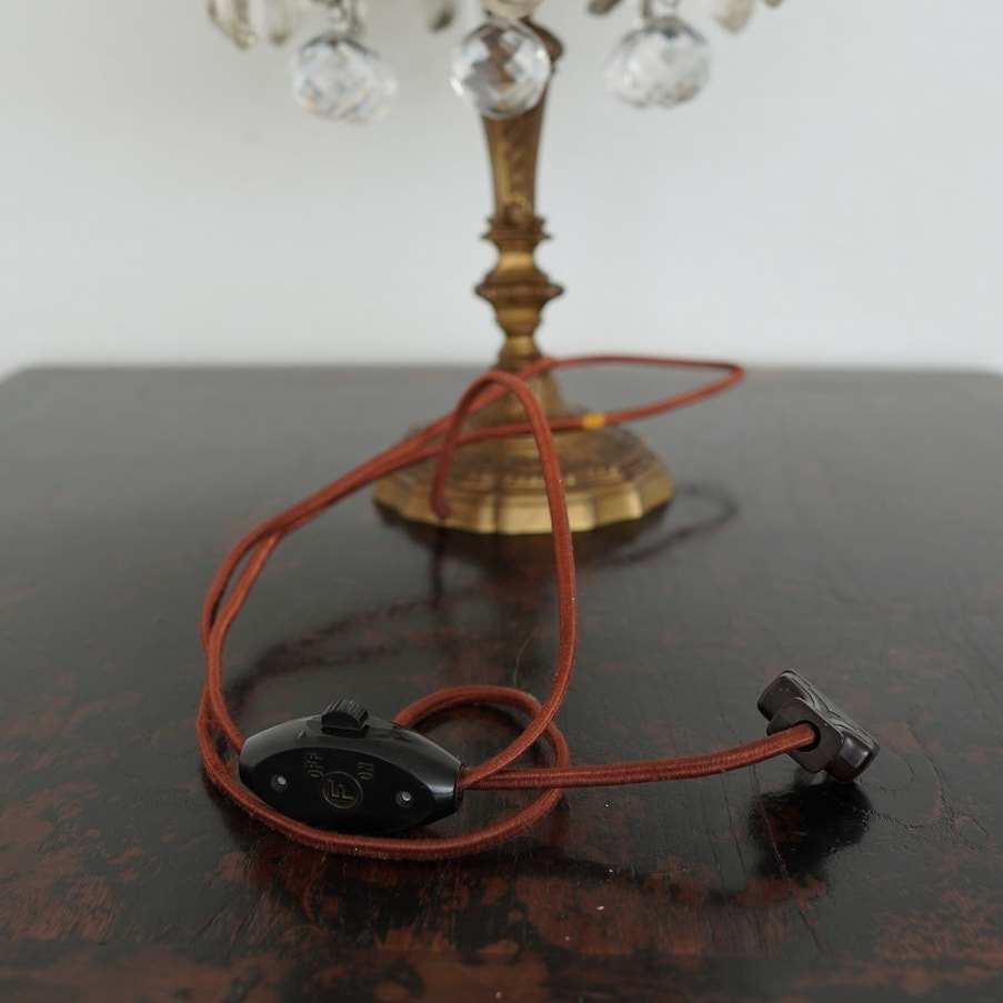 Antique 19th Century French Bronze & Crystal Girandole Lamps (Set of 2)