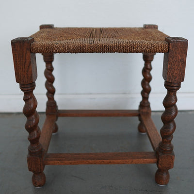 Antique Barley Twist Rush Seat Stool