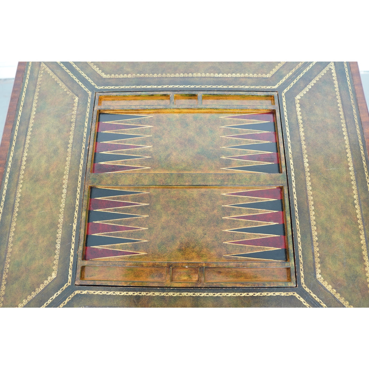 Maitland Smith Green Leather Top Game Table