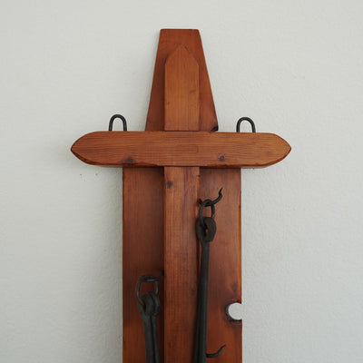 Vintage Rustic Wood & Iron Wall Pot Rack