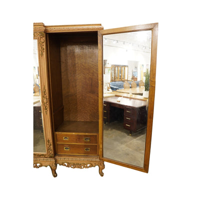 Antique French Rococo Revival Triple Wardrobe Armoire