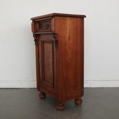 Antique Carved Walnut Bedside Cabinet