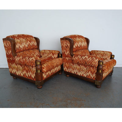 Vintage Riverside Upholstery Lounge Chairs & Ottomans (Set of 4)