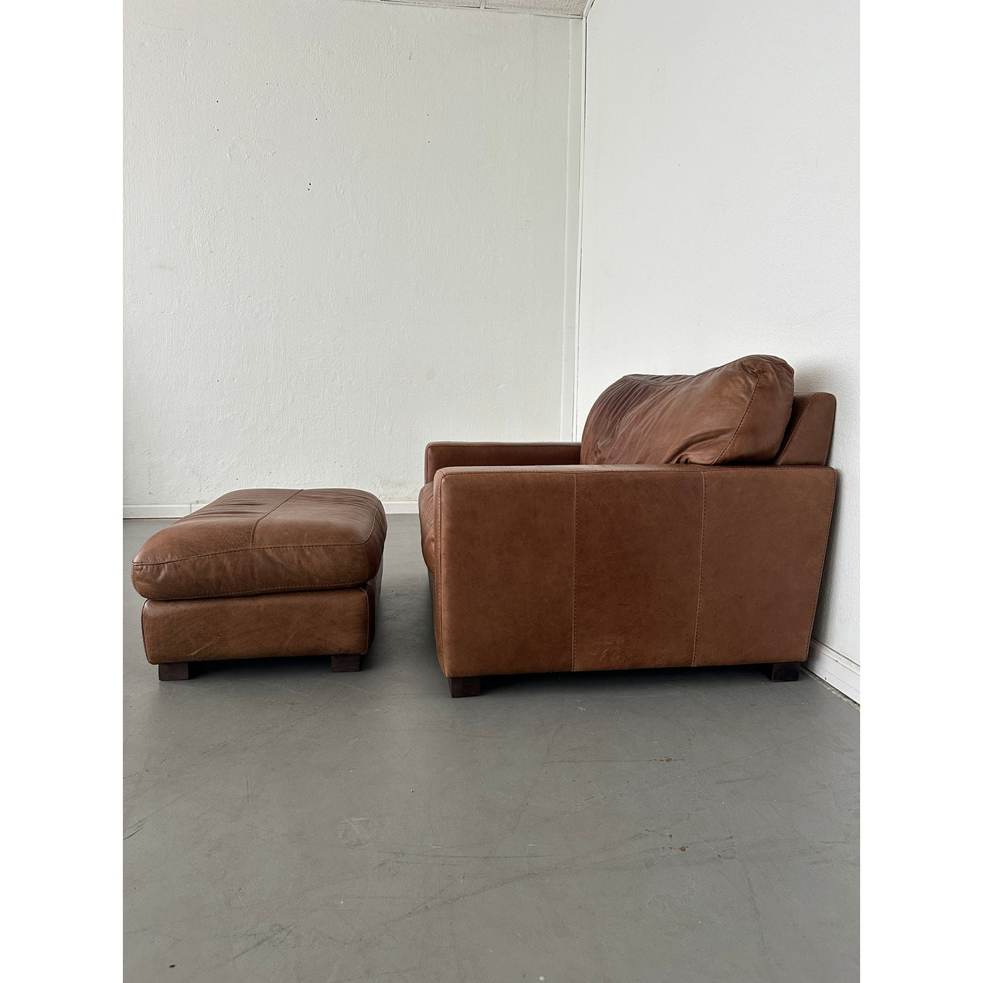 Softline Leather Chair & a Half and Ottoman