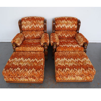 Vintage Riverside Upholstery Lounge Chairs & Ottomans (Set of 4)